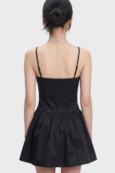  Đầm xòe 2 dây đính hoa - Đen - D0589 