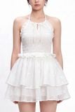  Đầm ngắn tùng xoè cổ yếm - Trắng - D0680 