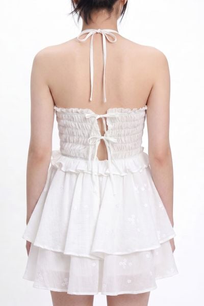  Đầm ngắn tùng xoè cổ yếm - Trắng - D0680 