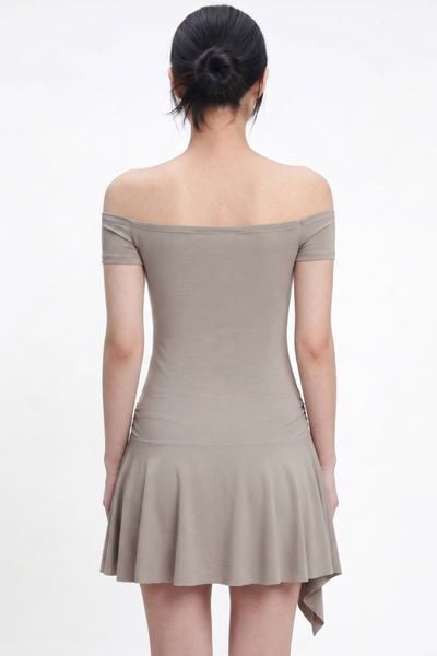  Đầm ngắn vải thun tùng xoè - Nâu - D0684 