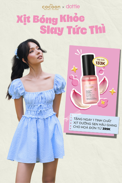  Đầm ngắn kẻ ô smocking - Xanh biển - D0739 