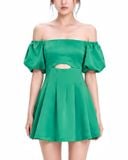  Đầm ngắn cut out tay phồng - Xanh lá - D0449 