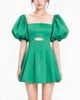 Đầm ngắn cut out tay phồng - Xanh lá - D0449