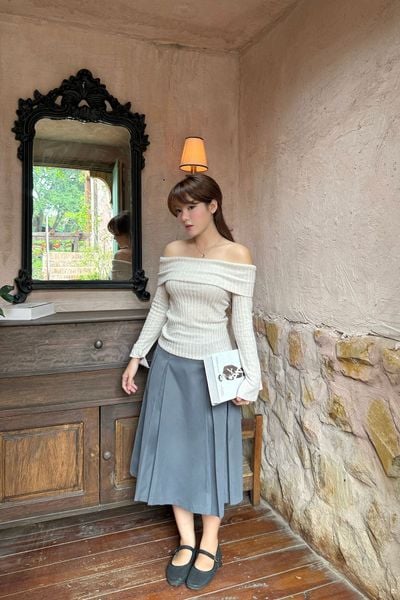  Chân váy xếp ly dáng lửng - Xám - S0302 
