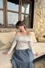 Áo trễ vai vải thun gân - Beige - T1010