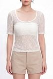  Áo ngắn tay cổ vuông vải ren - Trắng - T0804 