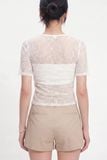  Áo ngắn tay cổ vuông vải ren - Trắng - T0804 