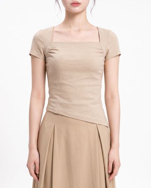  Áo cổ vuông ngắn tay - Beige - T1006 
