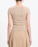  Áo cổ vuông ngắn tay - Beige - T1006 