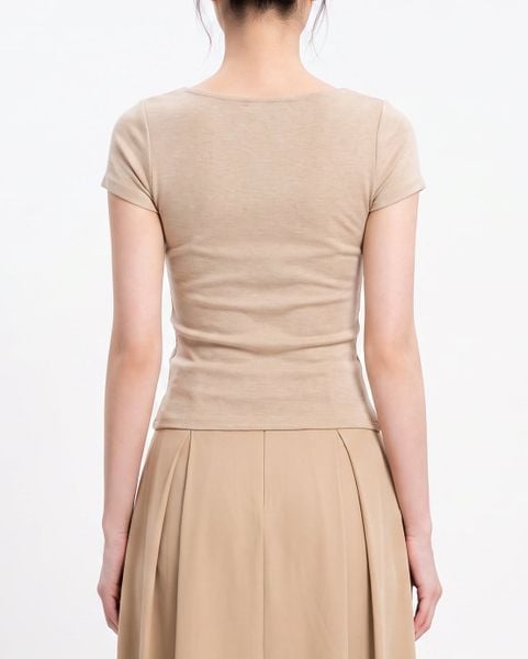  Áo cổ vuông ngắn tay - Beige - T1006 