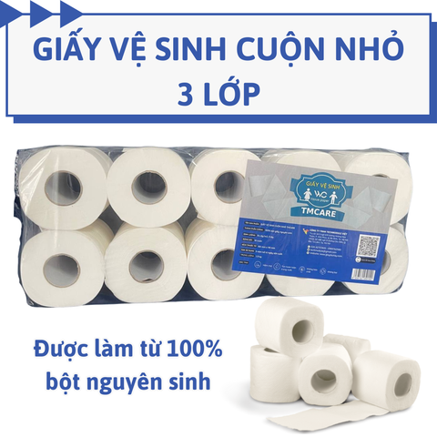 Giấy vệ sinh  cuộn nhỏ TMCARE có lõi 3 lớp mịn mã TMSL-3L