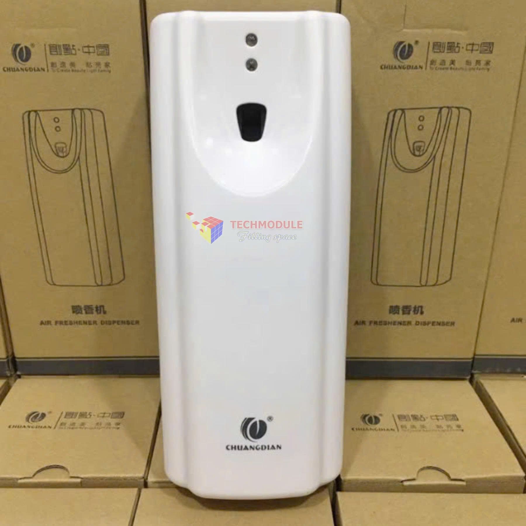 


																																														 Bộ máy xịt thơm phòng tự động hãng ChuangDian mã TMCD-6100A kèm pin 