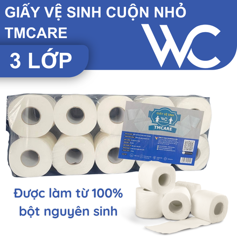 Giấy vệ sinh  cuộn nhỏ TMCARE có lõi 3 lớp mịn mã TMSL-3L