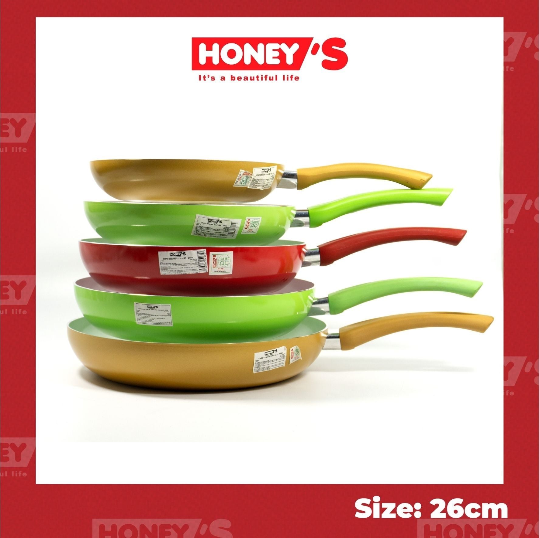 CHẢO CERAMIC CAO CẤP HONEY'S SIZE 26CM MÀU NGẪU NHIÊN - HO-AF1C261