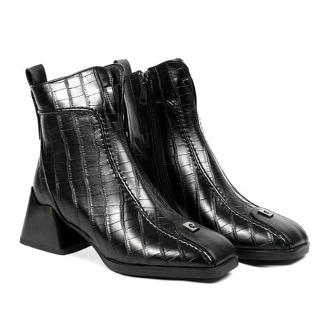 Giày Boots Nữ Pierre Cardin - 299 (Da Thật Vân Cá Sấu, Gót Khối Quyền Lực & Mũi Vuông Thời Thượng)