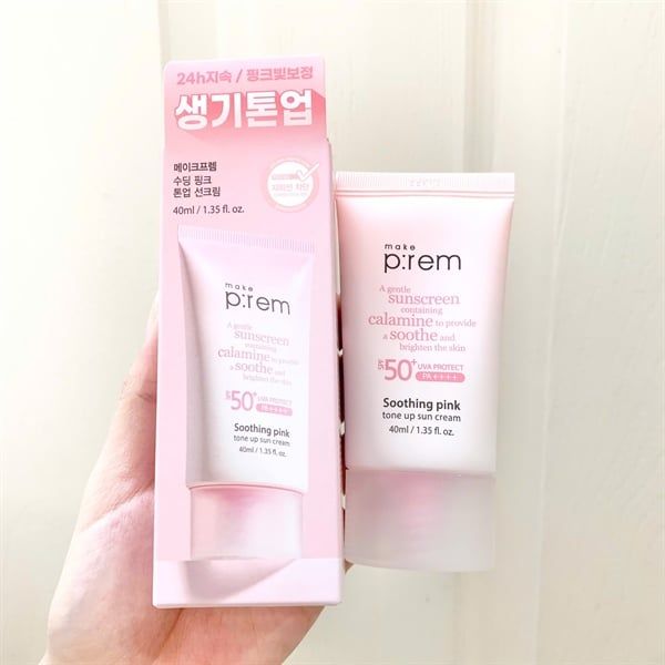  Kem Chống Nắng Nâng Tone Trắng Hồng Make P:rem Soothing Pink Tone Up Sun Cream SPF50+ PA++++ (HỒNG) 
