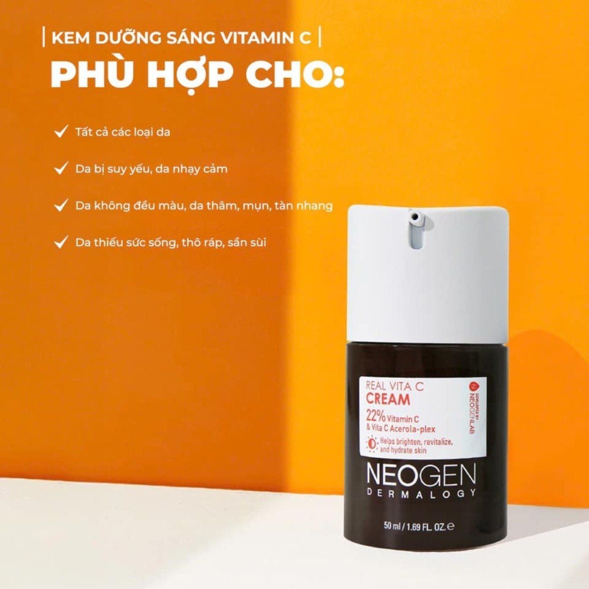  (HSD T11/2026) Kem Dưỡng Sáng Da, Kiềm Dầu Neogen Real Vita C 22% Cream 50ml 