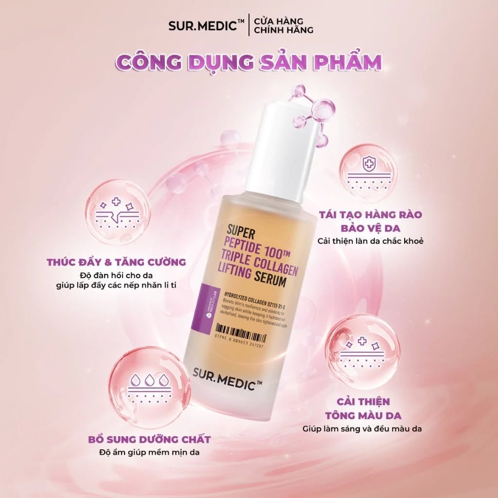 (Mẫu mới) Tinh chất chống lão hóa, nâng cơ Sur.medic+ Super Peptide 100 Collagen Lifting Serum 50ml 