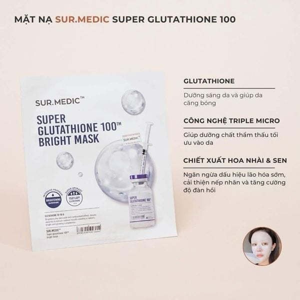  Mặt Nạ Dưỡng Trắng Da Chuyên Sâu Sur.Medic Super Glutathione 100 Bright Mask 30ml 