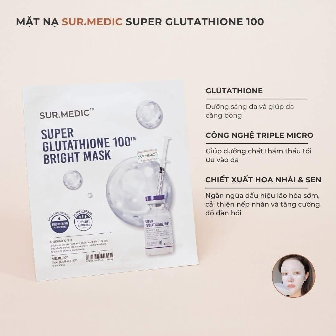  Mặt Nạ Dưỡng Trắng Da Chuyên Sâu Sur.Medic Super Glutathione 100 Bright Mask 30ml 