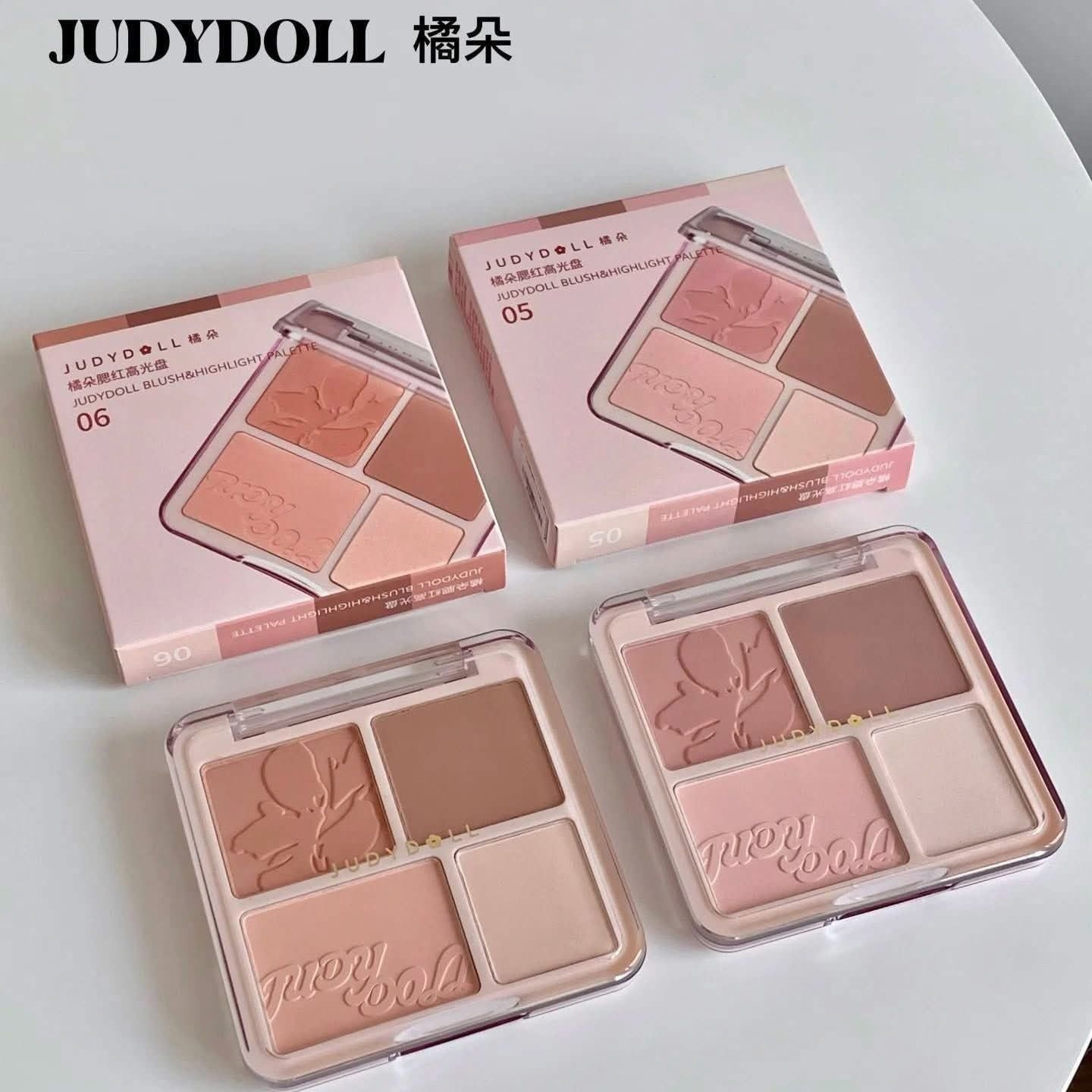  (TẶNG PUFF NGÓN TAY) Phấn Má Hồng & Bắt Sáng 4 Ô Judydoll Blush & Highlight Palette 9g 