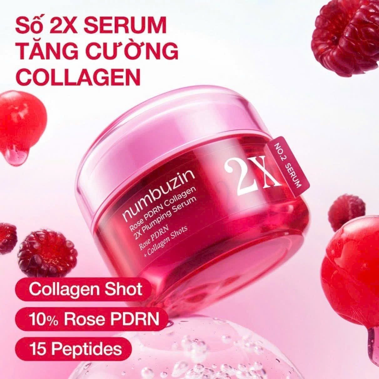  Tinh Chất Cấp Ẩm, Phục Hồi Numbuzin No.2 Rose PDRN Collagen 2X Plumping Serum 30ml (Hũ) 