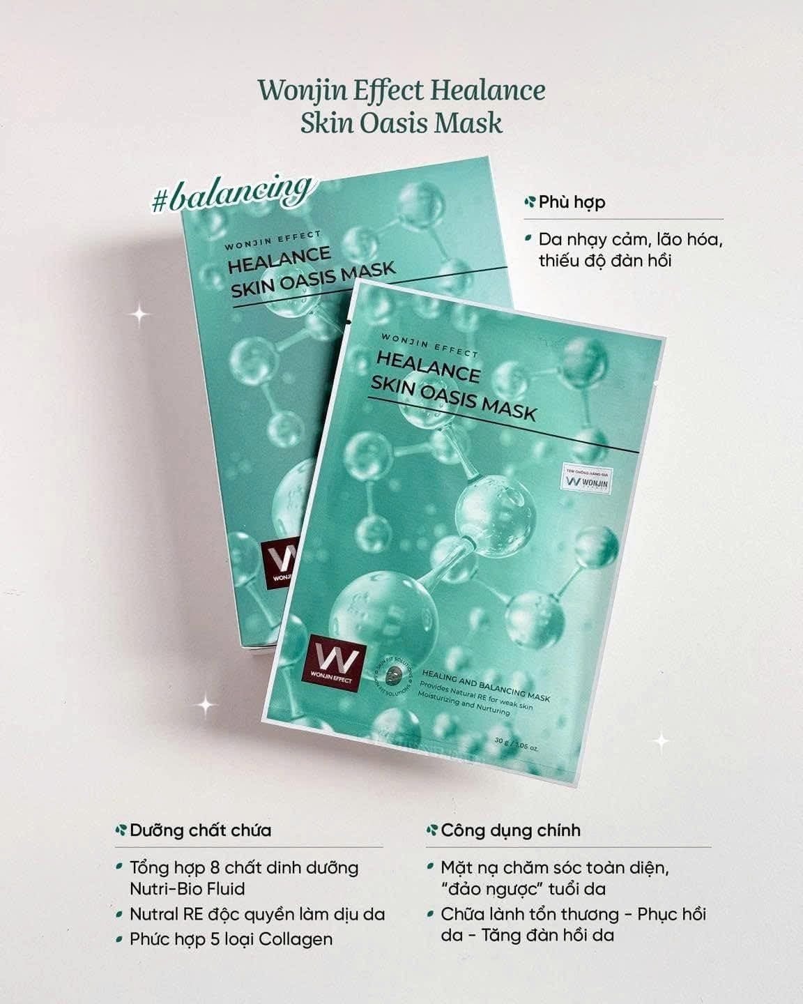  (Mẫu mới) Mặt Nạ Giấy Dưỡng Da WonJin Effect Healing And Balancing Mask 30g (1 miếng) 