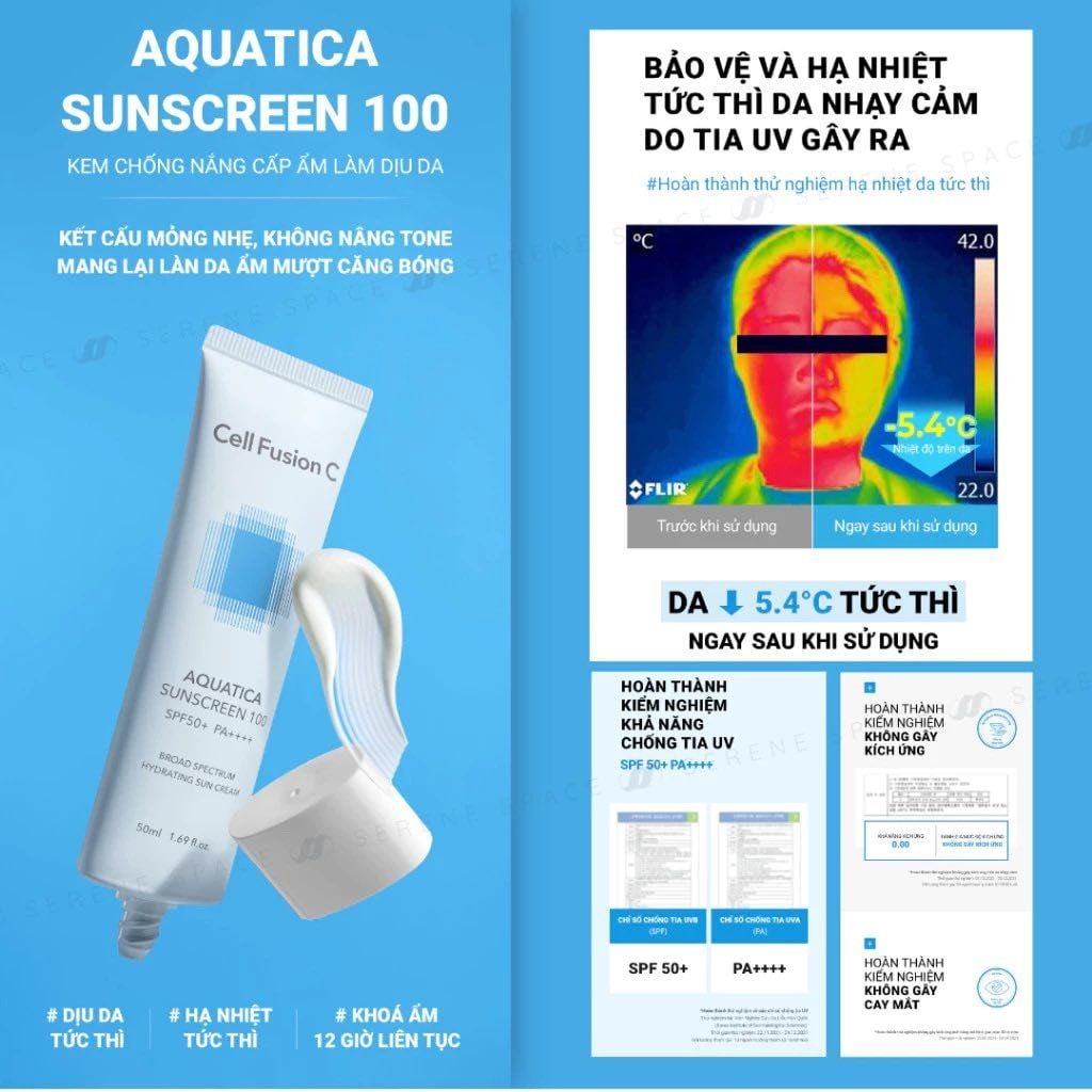  Kem chống nắng Dịu Da Cell Fusion C Aquatica COOLING Sunscreen MOISTURE SPF50+ PA++++ (Xanh dương mới) 
