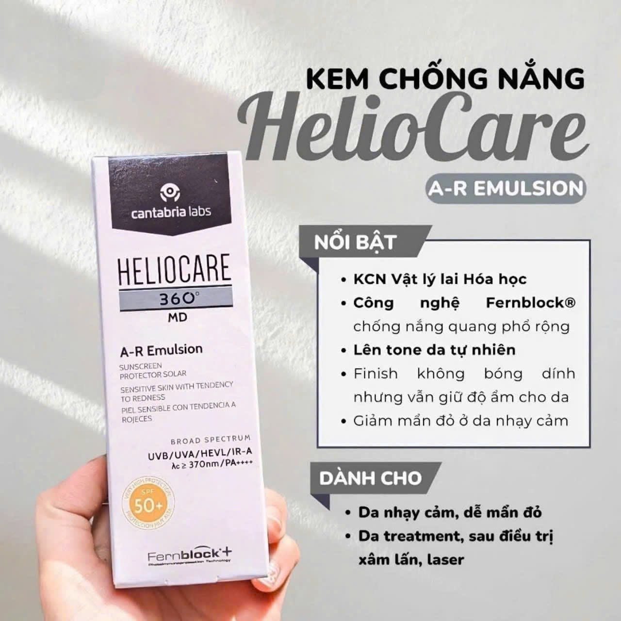  Kem chống nắng phổ rộng, nâng tone Heliocare 360 MD A-R Emulsion SPF50+ PA++++ 50ml 