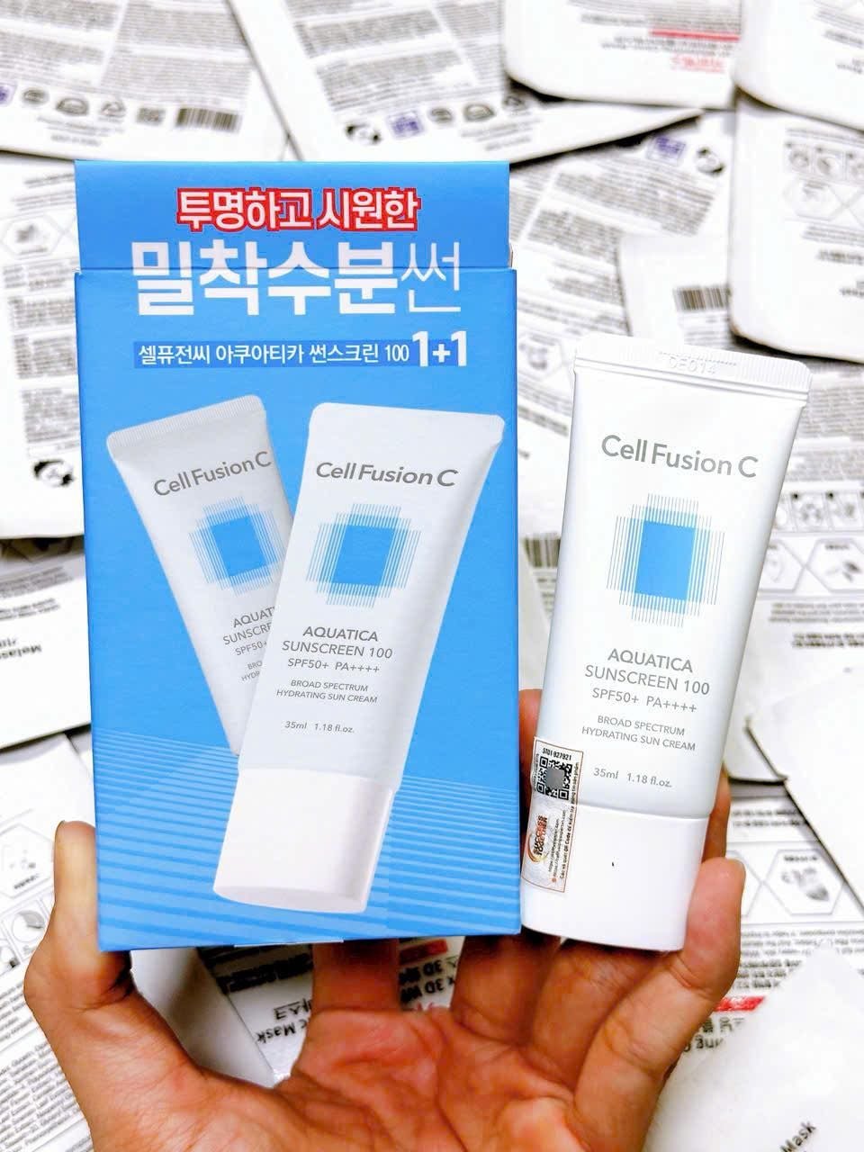  Kem Chống Nắng Dưỡng ẩm Cell Fusion C Aquatica Sunscreen 100 SPF50+ PA++++ (Xanh dương) 