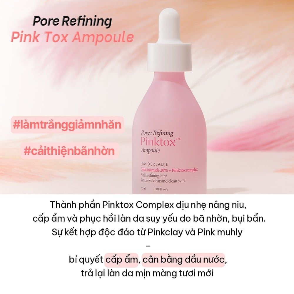  (Mẫu mới) Tinh chất cấp ẩm, kiềm dầu Derladie Laboratoire Pore Refining Pinktox Ampoule 30ml 