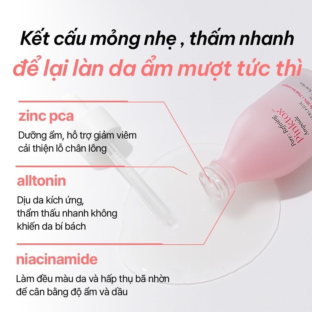  (Mẫu mới) Tinh chất cấp ẩm, kiềm dầu Derladie Laboratoire Pore Refining Pinktox Ampoule 30ml 