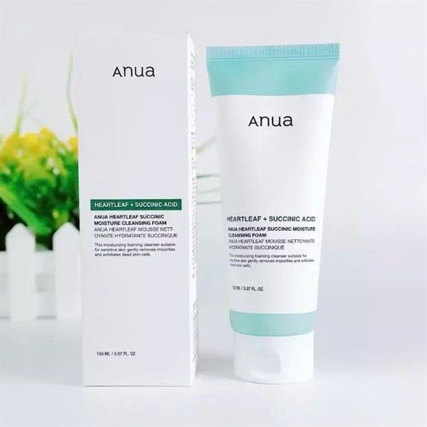  (Mẫu mới) Sữa Rửa Mặt Dưỡng ẩm, Dành Cho Da Khô Anua Heartleaf SUCCINIC MOISTURE Cleansing Foam 150ml 