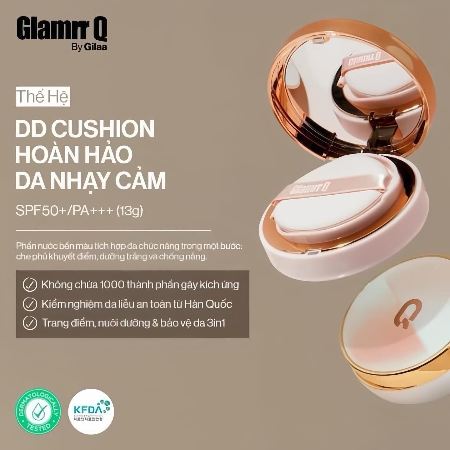  (HỒNG) Phấn Nước Che Phủ Mỏng Mịn Glamrr Q Long Wear DD Cushion SPF50+ PA+++ 13g 