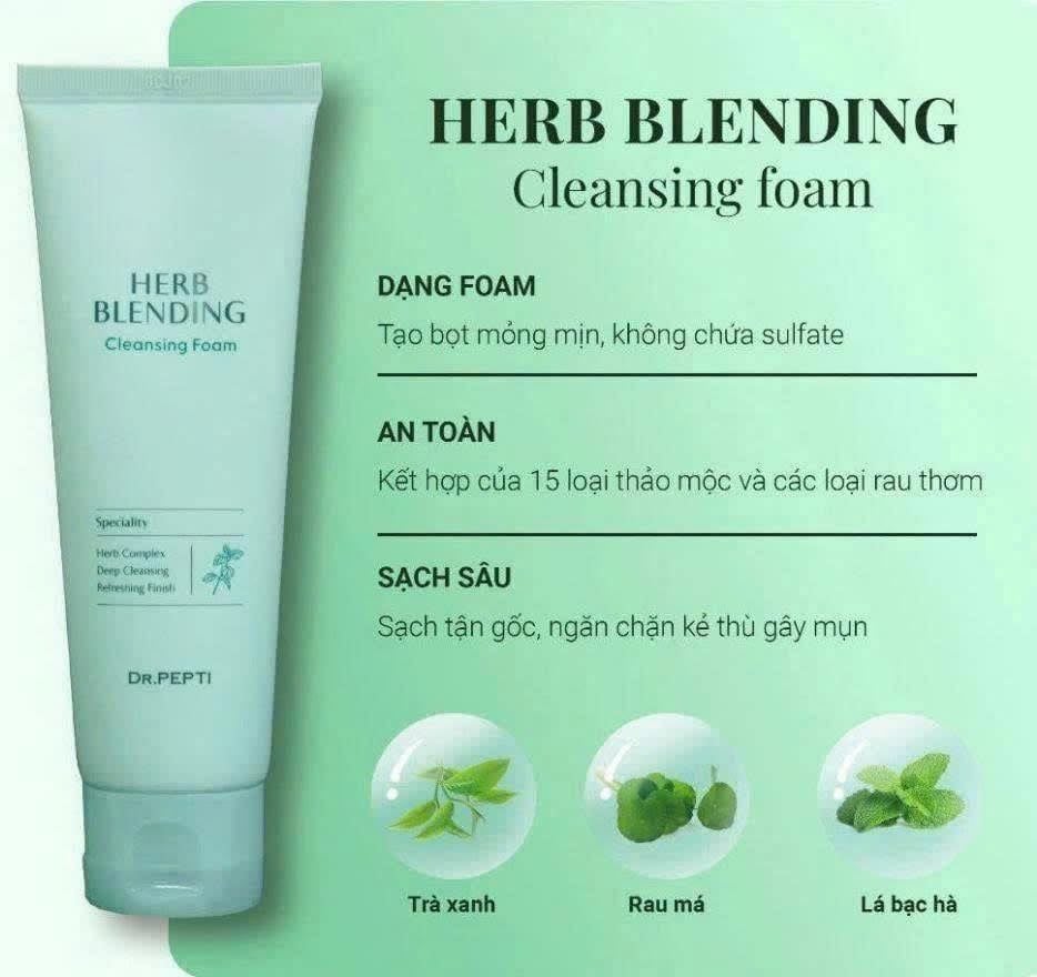  (Mẫu mới) Sữa Rửa Mặt Trà Xanh DR.PEPTI Herb Blending Cleansing Foam 110ml 