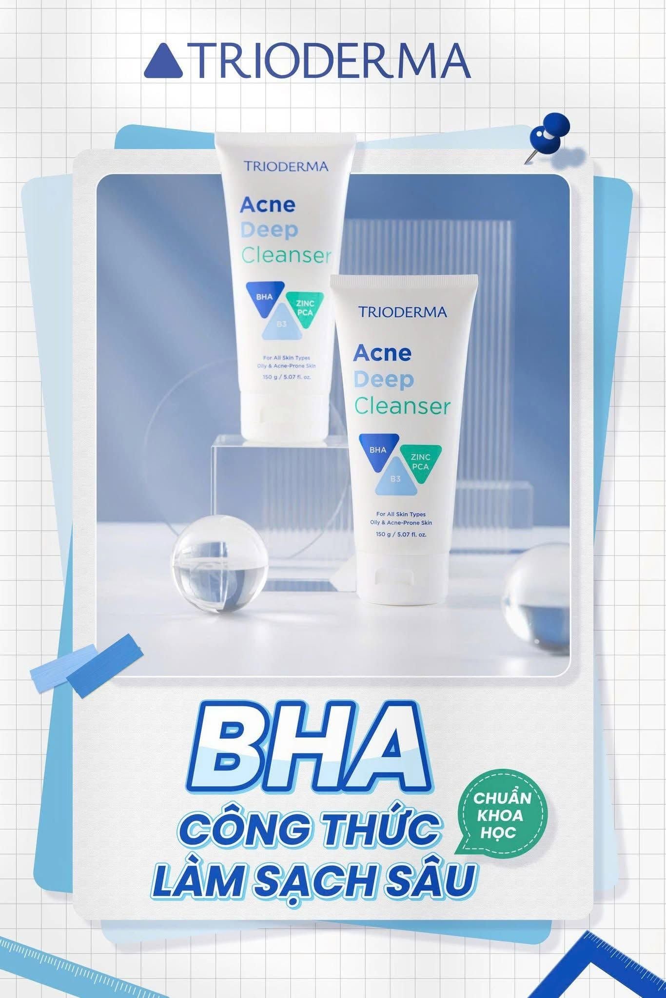  Sữa rửa mặt dạng gel Trioderma Acne Deep Cleanser 150g 
