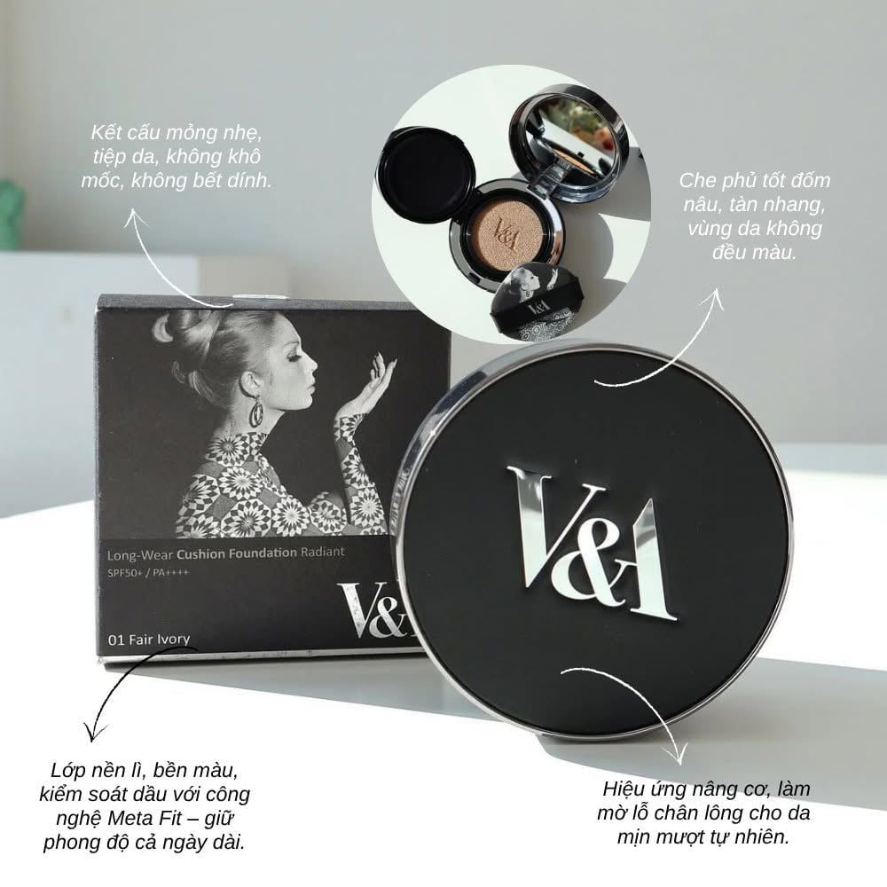  Phấn Nước Che Phủ, Sáng Da V&A Long Wear Cushion Foundation Radiant SPF50+ PA++++ 15g 