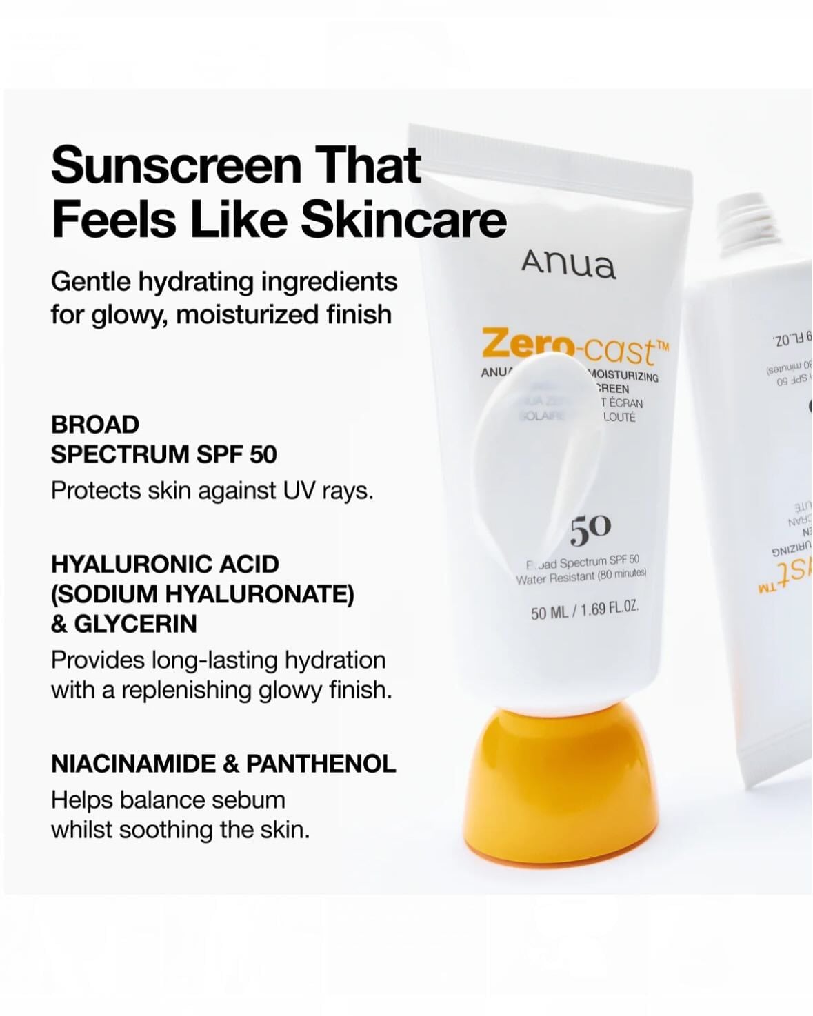  Kem Chống Nắng Anua Zero Cast Moisturizing Finish Sunscreen SPF50+ PA++++ 50ml 