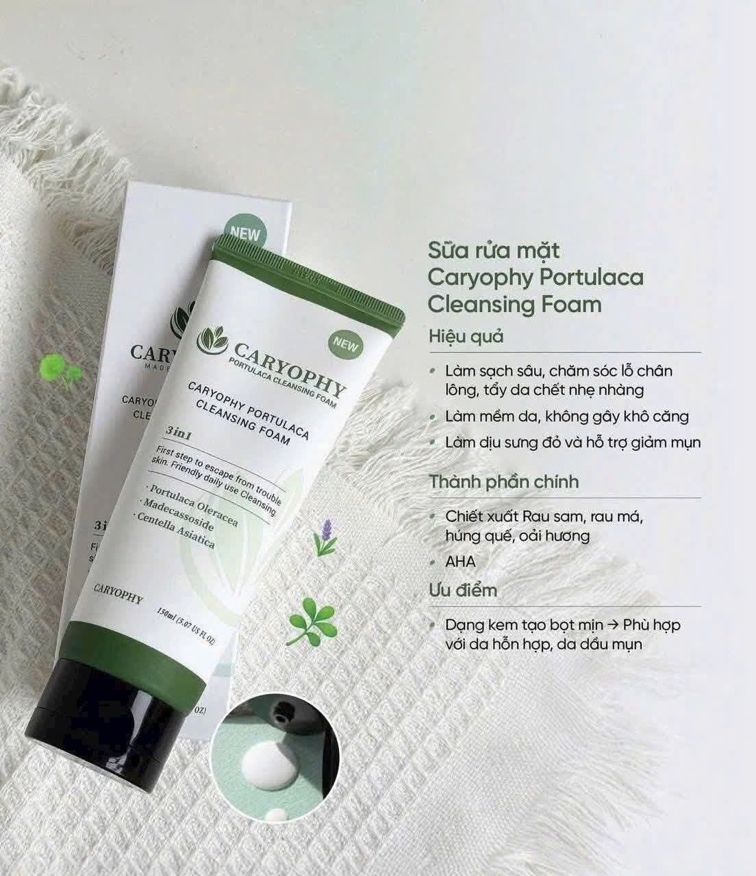  Sữa Rửa Mặt Ngừa Mụn Caryophy Portulaca Cleansing Foam 150ml 