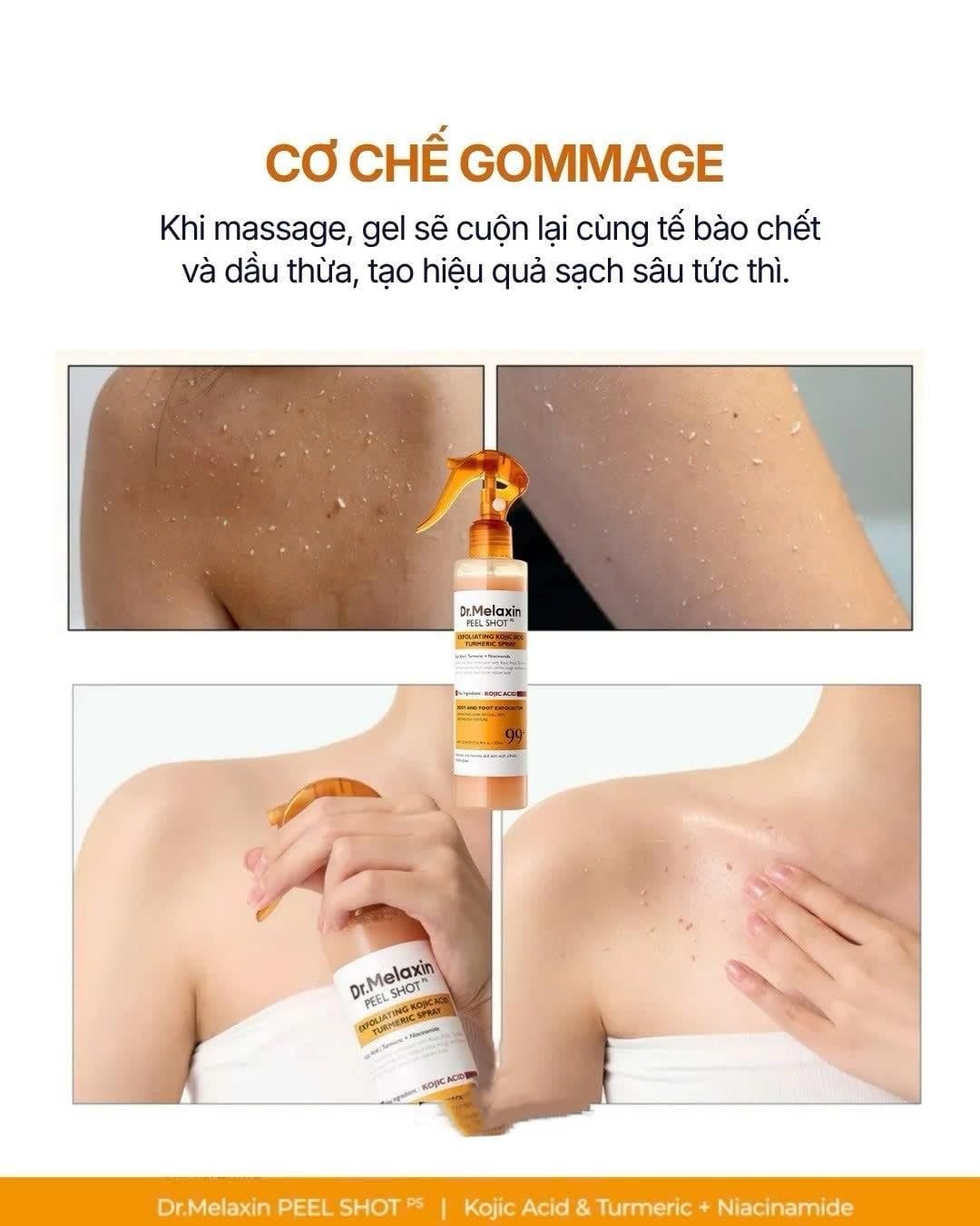  Dung Dịch Xịt Tẩy Tế Bào Chết Cơ Thể Dr.Melaxin Peel Shot Exfoliating Kojic Acid Turmeric Spray 200ml 