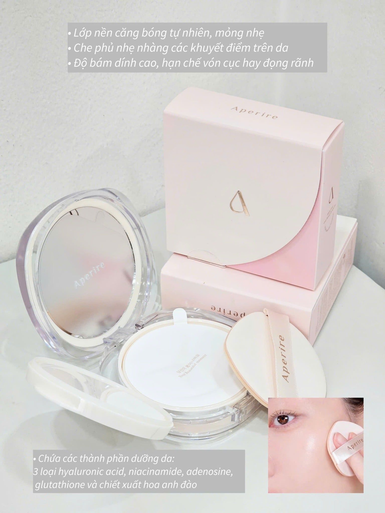  Phấn nước bắt sáng, căng bóng Aperire Sheer Breeze Cushion SPF50+ PA++++ 13g 