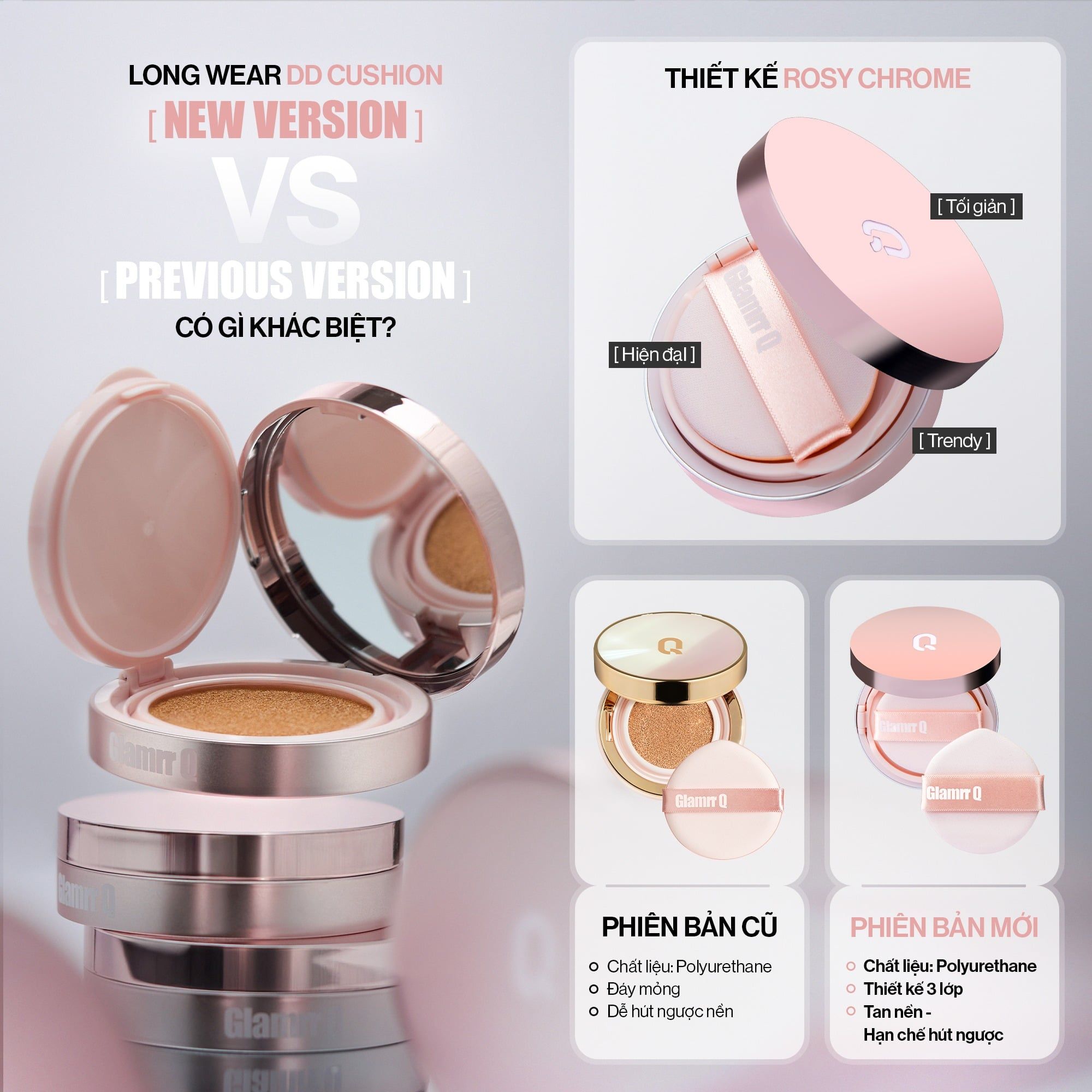  (Mẫu mới) Phấn Nước Che Phủ Mỏng Mịn Glamrr Q Long Wear DD Cushion SPF50+ PA+++ 12g 
