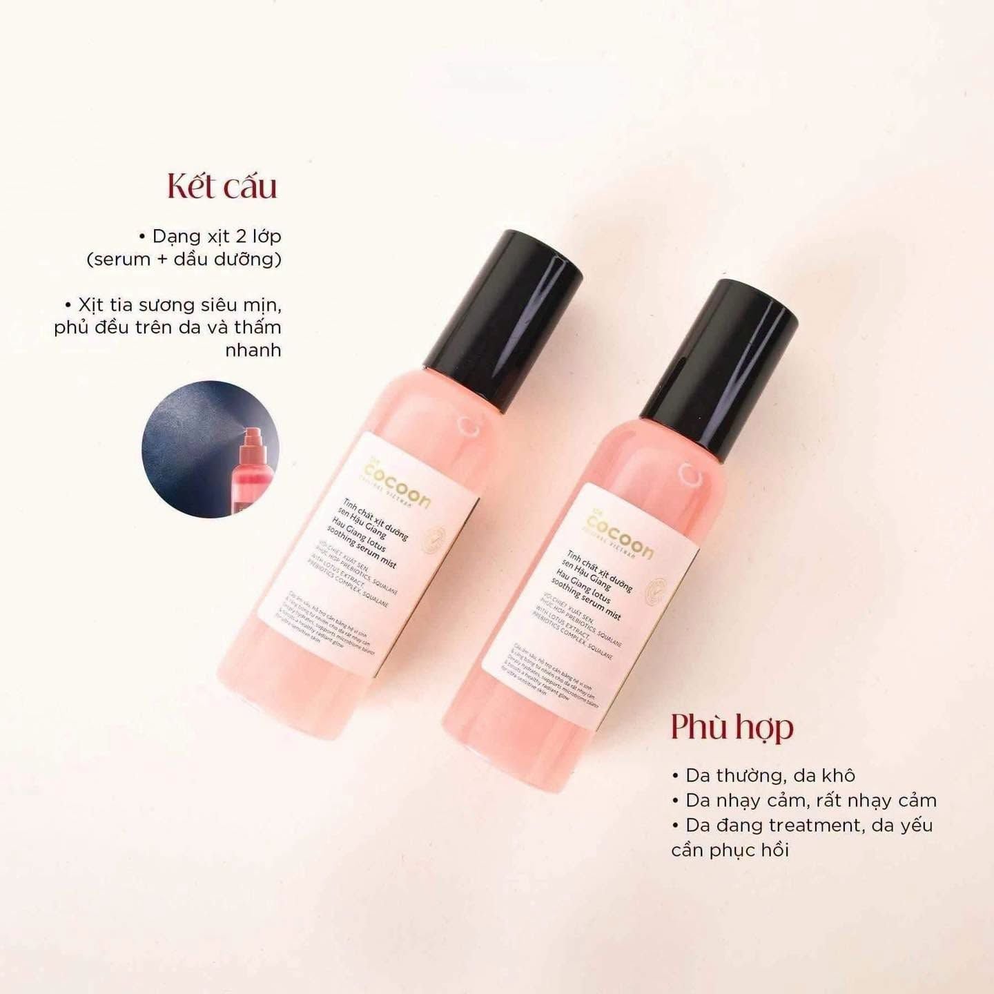  Tinh Chất Xịt Dưỡng Sen Hậu Giang Cocoon Hau Giang Lotus Soothing Serum Mist 100ml 