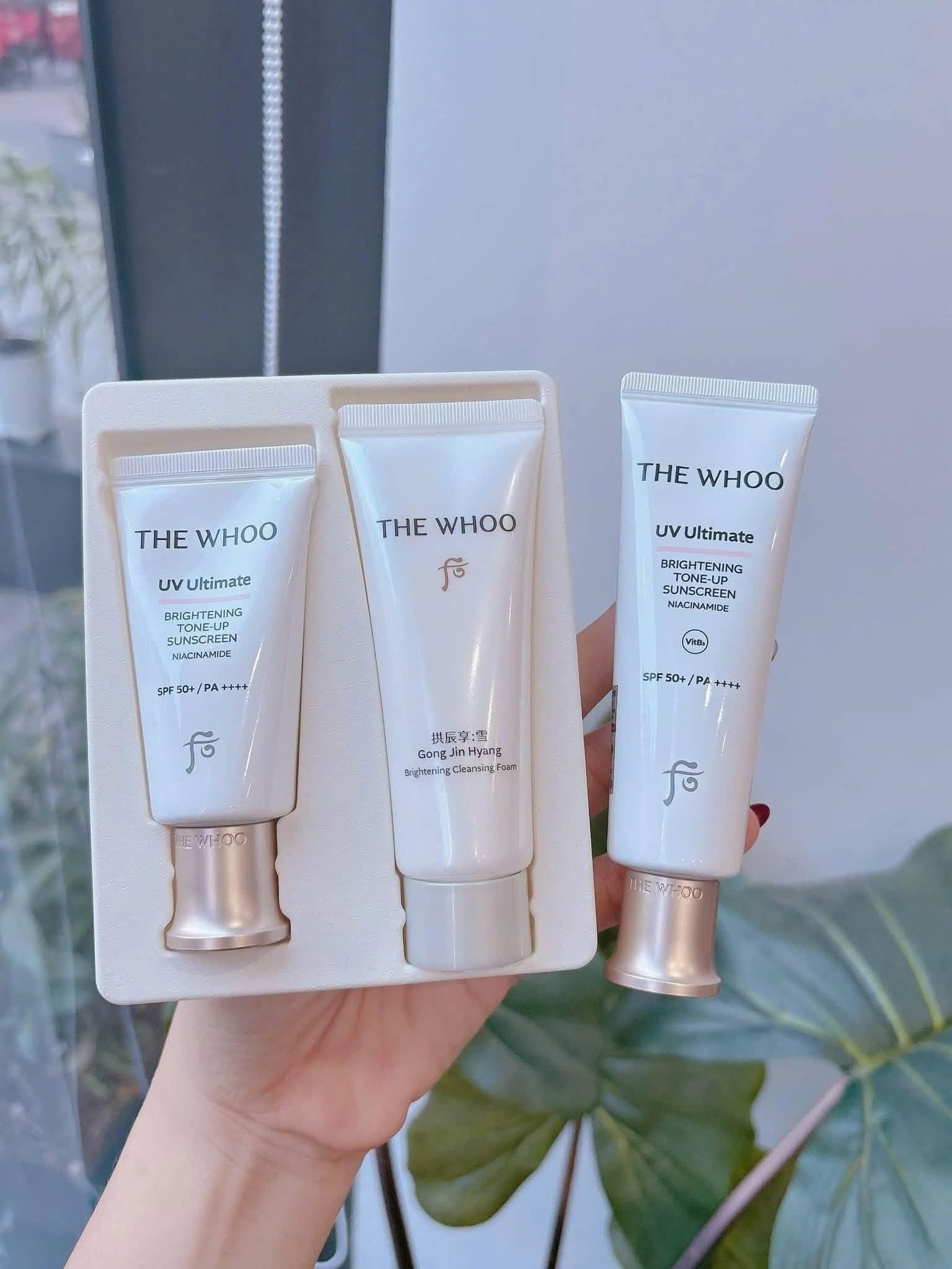  (HÀNG ORDER) Kem chống nắng nâng tone The Whoo UV Ultimate Brightening Tone Up Sunscreen Special Set (Tặng kèm sữa rửa mặt) 