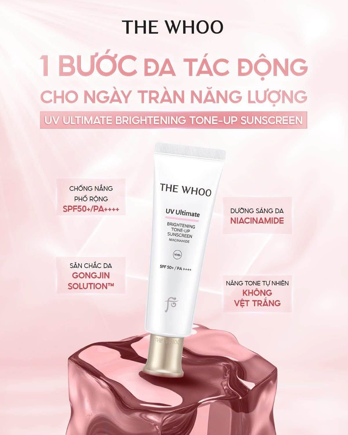  (HÀNG ORDER) Kem chống nắng nâng tone The Whoo UV Ultimate Brightening Tone Up Sunscreen Special Set (Tặng kèm sữa rửa mặt) 