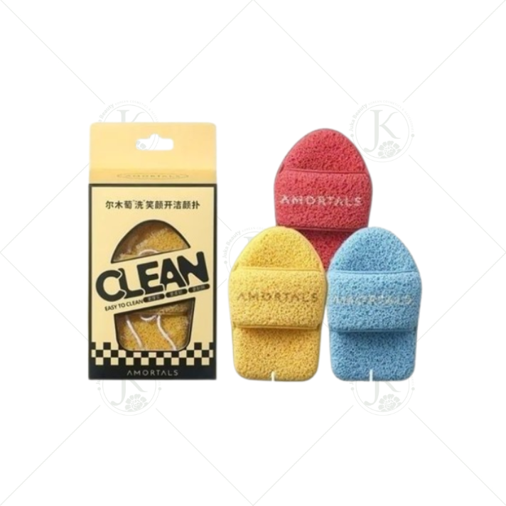  (Hộp Vàng - Chiếc Dép) Set 3 bông mút rửa mặt Amortals Easy To Clean 