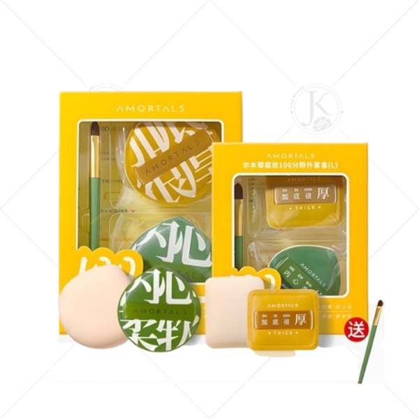 Bộ 2 Bông Mút+Cọ Che Khuyết Điểm Tán Kem Nền Dạng Lỏng Amortals 100% Powder Puff 