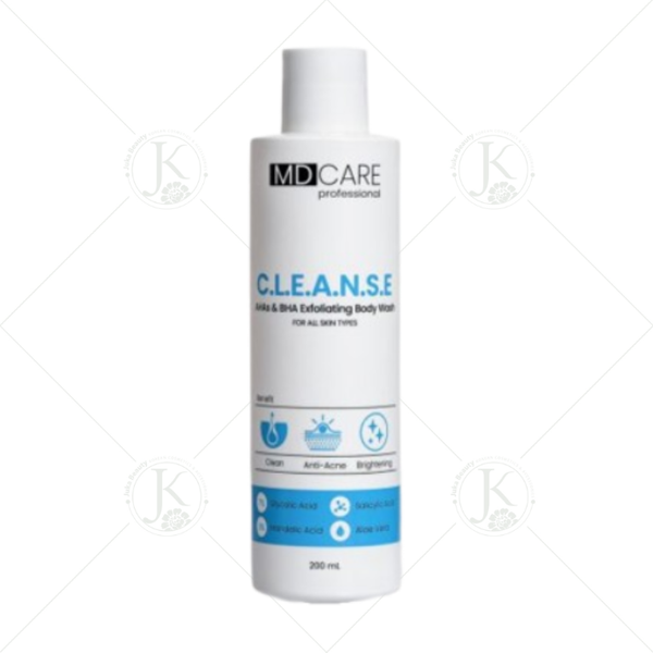  (TẶNG KÈM 2 MIẾNG MẶT NẠ MD CARE) Sữa Tắm Giảm Mụn, Tẩy Tế Bào Chết MD CARE AHA & BHA Exfoliating Body Wash 200ml 