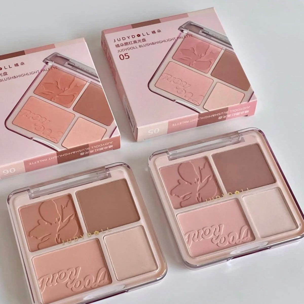  (TẶNG PUFF NGÓN TAY) Phấn Má Hồng & Bắt Sáng 4 Ô Judydoll Blush & Highlight Palette 9g 