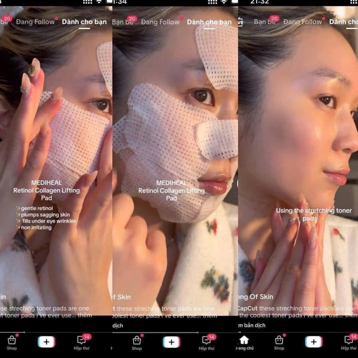  Miếng Bông Nâng Cơ, Chống Lão Hóa Mediheal Retinol Collagen Lifting Pad 180ml (100 miếng) 